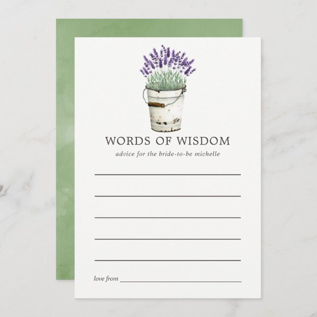 Watercolor Lavender Bridal Shower Advice Invitation (Front/Back)