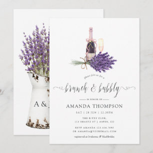 Watercolor Lavender Cottage Chic Brunch and Bubbly Invitation