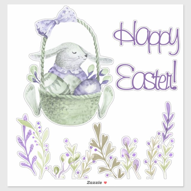 Watercolor Lavender Easter Bunny White or Clear (Sheet)