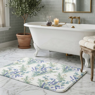Watercolor Lavender & Eucalyptus Bath Mat