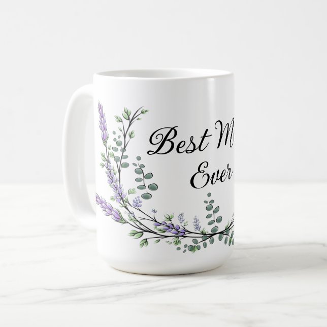 Watercolor Lavender Eucalyptus best mum ever Coffee Mug (Front Left)