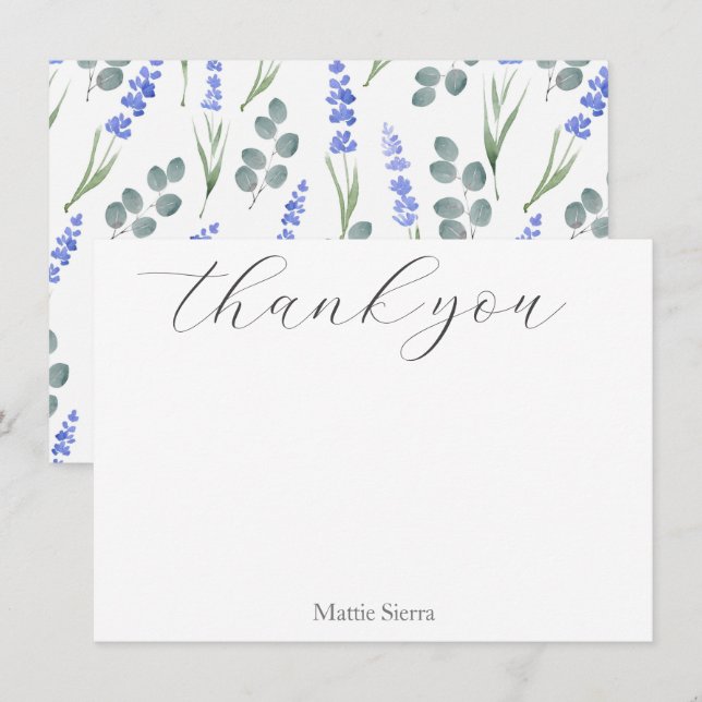 Watercolor Lavender & Eucalyptus Pattern Thank You Card (Front/Back)
