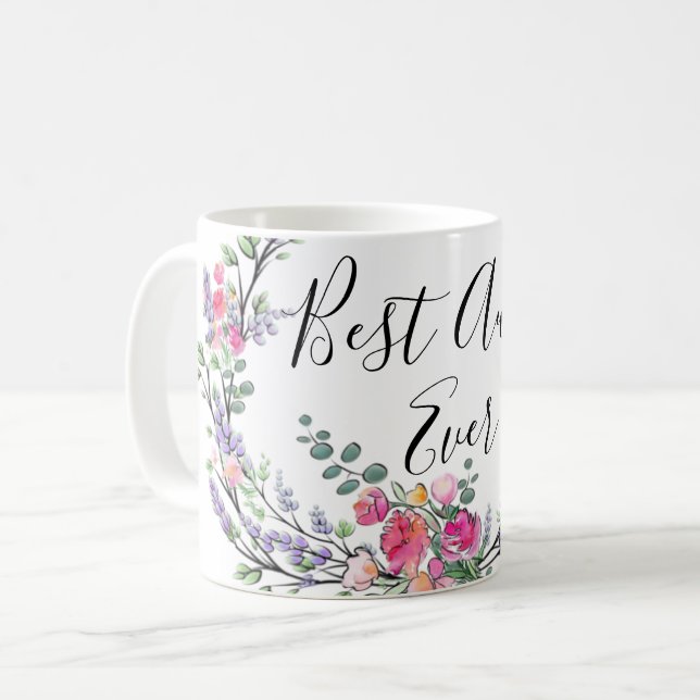 Watercolor lavender eucalyptus Pink Wild Rose Aunt Coffee Mug (Front Left)