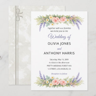 Watercolor Lavender Eucalyptus Rose Wedding Invitation