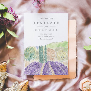 Watercolor Lavender Fields Wedding Save The Date