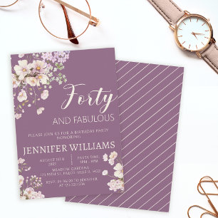 Watercolor lavender floral 40th 40s birthday invitation