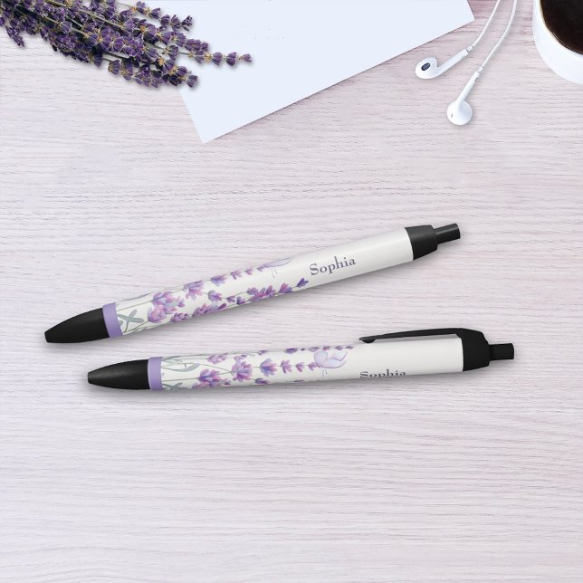 Watercolor Lavender Floral Monogram Name Pen (Creator Uploaded)
