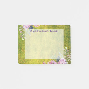 Watercolor Lavender Floral on Olive Green Post-it Notes