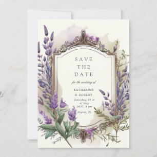 Watercolor Lavender Floral Regal Save the Date Invitation