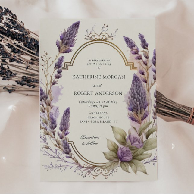 Watercolor Lavender Floral Regal Wedding Invitation (Creator Uploaded)
