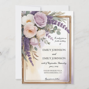 Watercolor Lavender Floral Regal Wedding Invitation