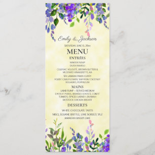 Watercolor Lavender Floral Yellow Wedding  Menu