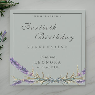 Watercolor Lavender Flower ANY Milestone Birthday Invitation