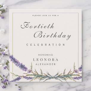 Watercolor Lavender Flower ANY Milestone Birthday Invitation