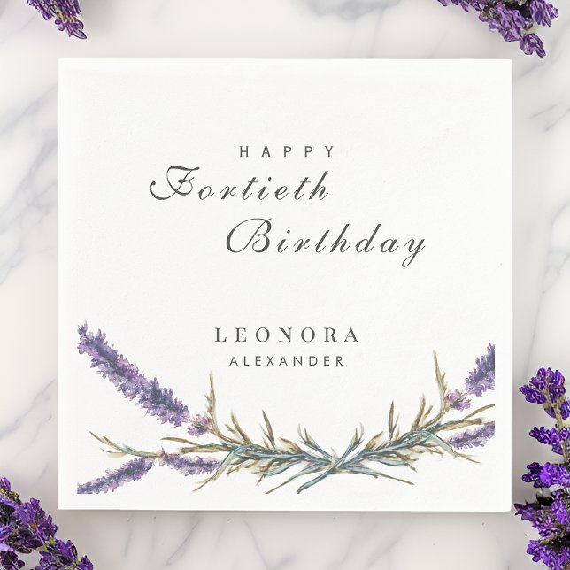 Watercolor Lavender Flower ANY Milestone Birthday Napkin (Creator Uploaded)
