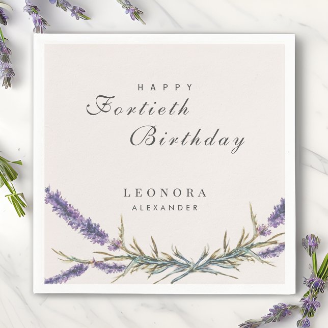 Watercolor Lavender Flower ANY Milestone Birthday Napkin (Creator Uploaded)