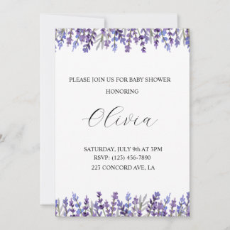 Watercolor Lavender Flower Baby Shower Invitation