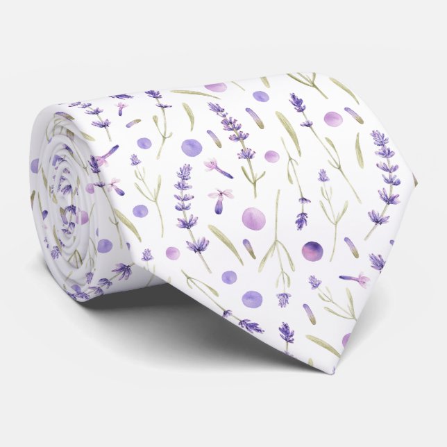 Watercolor Lavender Flowers and Leaves   Tie (Rolled)