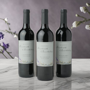Watercolor Lavender Flowers ANY Milestone Birthday Wine Label