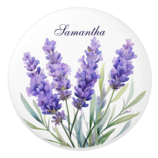 Watercolor Lavender Flowers Ceramic Knob