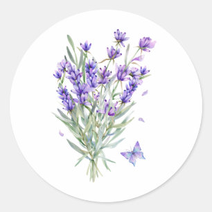 Watercolor Lavender Flowers Classic Round Sticker