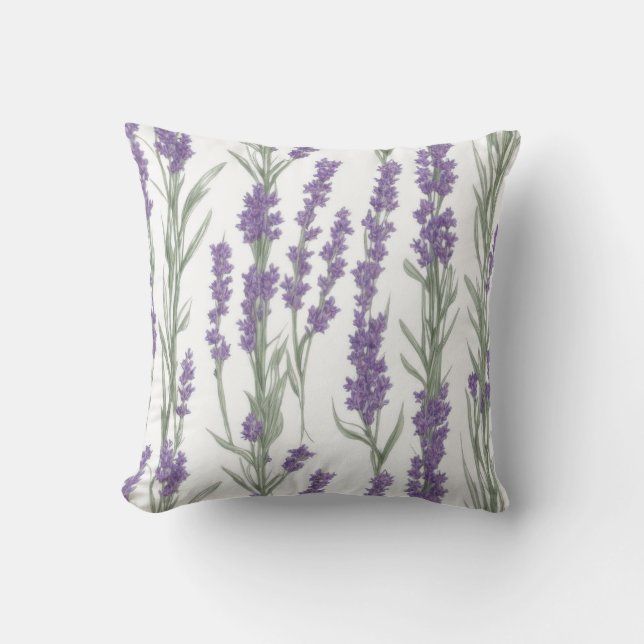 Watercolor Lavender Flowers Cushion (Front)