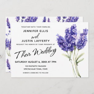 Watercolor Lavender Flowers, Elegant Wedding Invitation