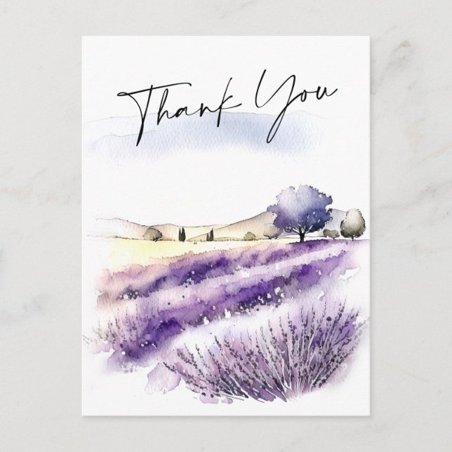 Watercolor Lavender Flowers Field Thank You Postcard (Front)