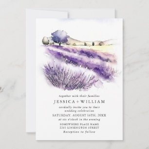 Watercolor Lavender Flowers Field Wedding QR code Invitation