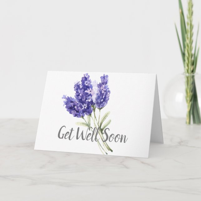 Watercolor Lavender Flowers Get Well Soon Card (Front)