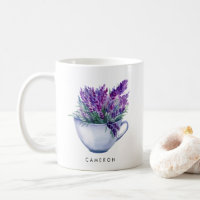 Watercolor Lavender Flowers in Teacup Personalised