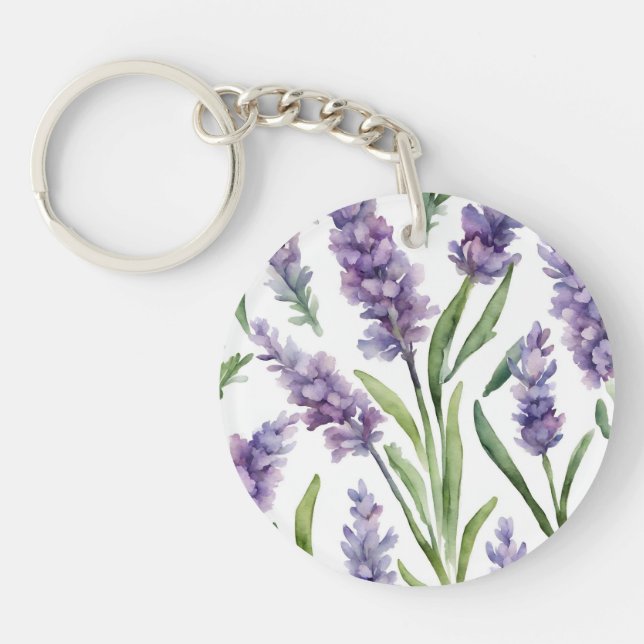 Watercolor Lavender Flowers  Key Ring (Front)