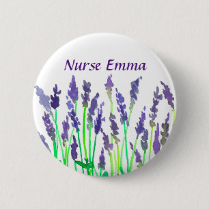 Watercolor Lavender Flowers Nurse Name Tag 6 Cm Round Badge