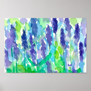 Watercolor Lavender Flowers Painting Poster