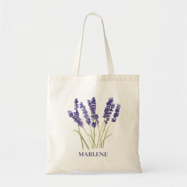 Watercolor Lavender Flowers Purple Floral Tote Bag (Front)