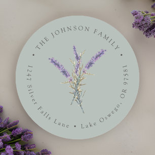 Watercolor Lavender Flowers Return Address Classic Round Sticker