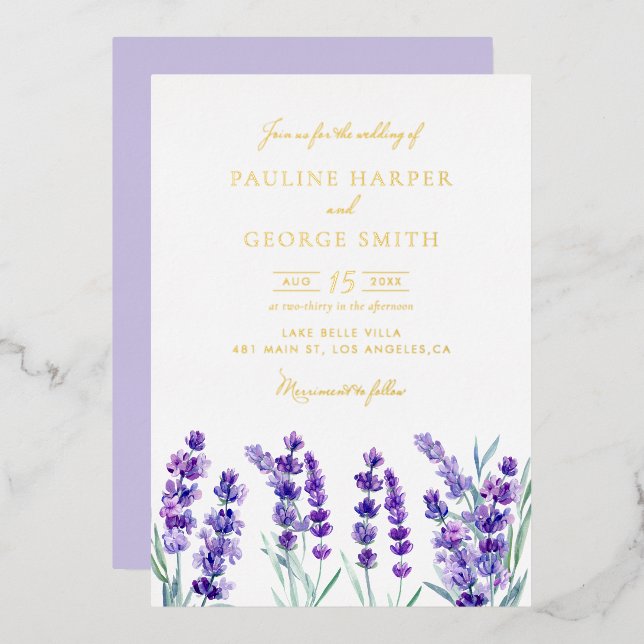Watercolor Lavender Flowers Spring Wedding (Front/Back)