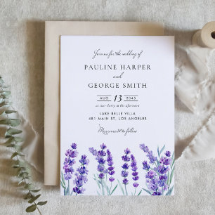 Watercolor Lavender Flowers Spring Wedding Invitation