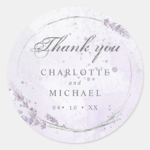 Watercolor lavender flowers wedding thank you classic round sticker