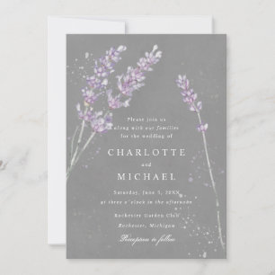 Watercolor lavender grey elegant wedding invitation
