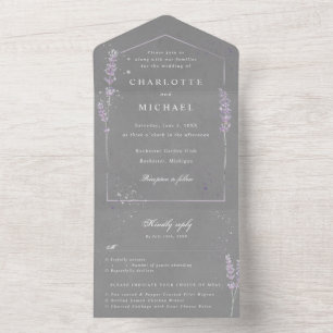 watercolor lavender grey rsvp attached wedding all in one invitation