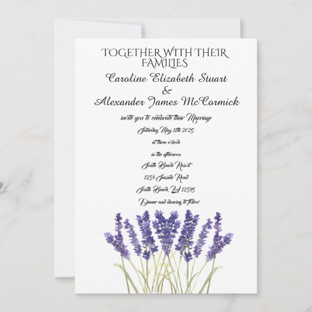Watercolor Lavender Herbs Floral Wedding Invitation (Front)