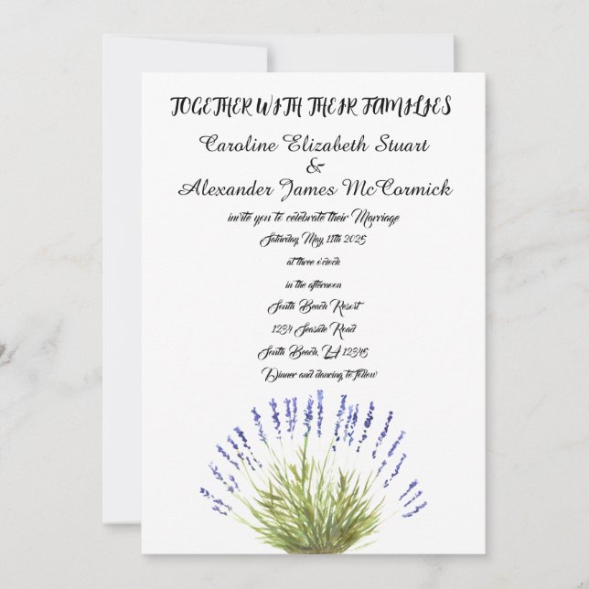 Watercolor Lavender Herbs Floral Wedding  Invitation (Front)