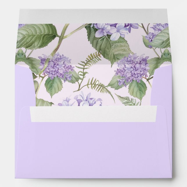 Watercolor Lavender Hydrangea Flowers Wedding Envelope (Back (Bottom))