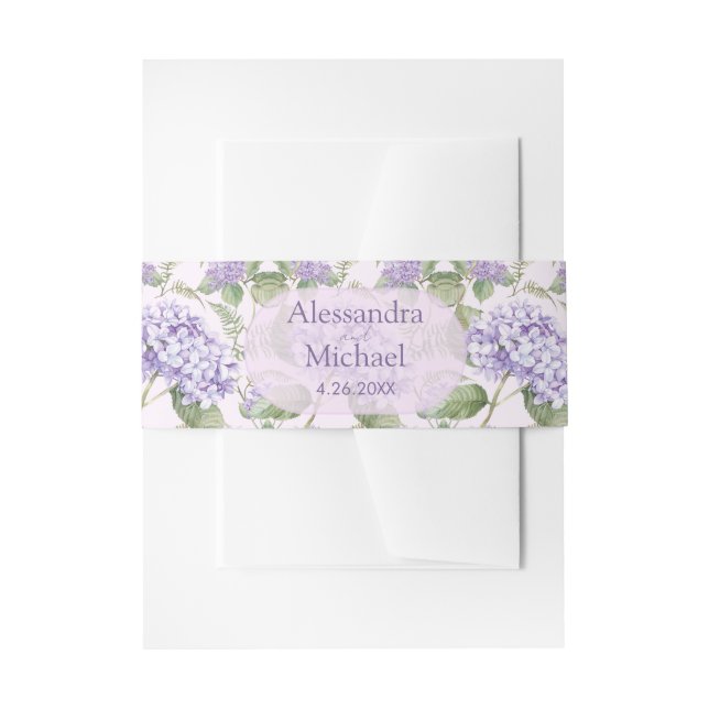 Watercolor Lavender Hydrangea Flowers Wedding Invitation Belly Band (Front Example)