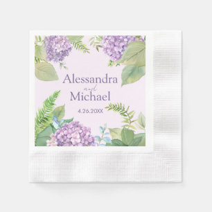 Watercolor Lavender Hydrangea Flowers Wedding Napkin