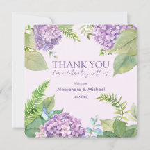 Watercolor Lavender Hydrangea Wedding Thank You
