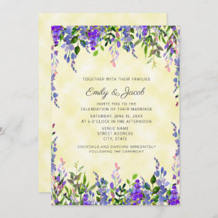 Watercolor Lavender on Yellow Wedding Invite