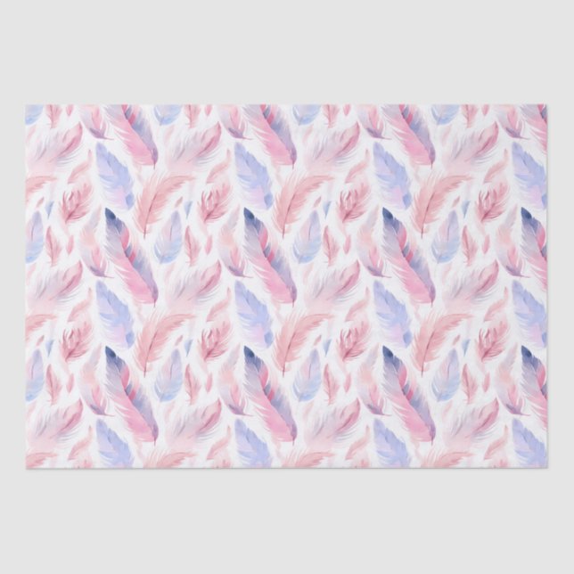 Watercolor Lavender Pink Pastel Feathers Spring Tissue Paper (Front)