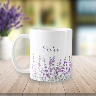 Watercolor Lavender Purple Floral Butterfly Mug